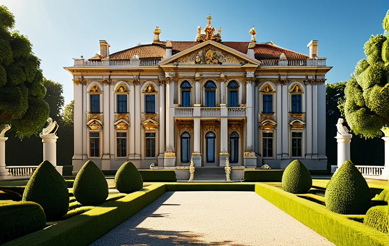 Baroque Architecture**
"A grand baroque palace exterior, featuring ornate columns, sculpted figures, and gold accents, bathed in dramatic sunlight. The scene is set in a vast, meticulously landscaped garden. fully clothed, appropriate content, safe for work, professional architecture photography, perfect anatomy, natural proportions, family-friendly."
**