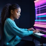 AI 음악 작곡 기술 - **Prompt 1: The AI-Enhanced Composer's Studio**
    A modern, well-lit music studio. In the foregrou...